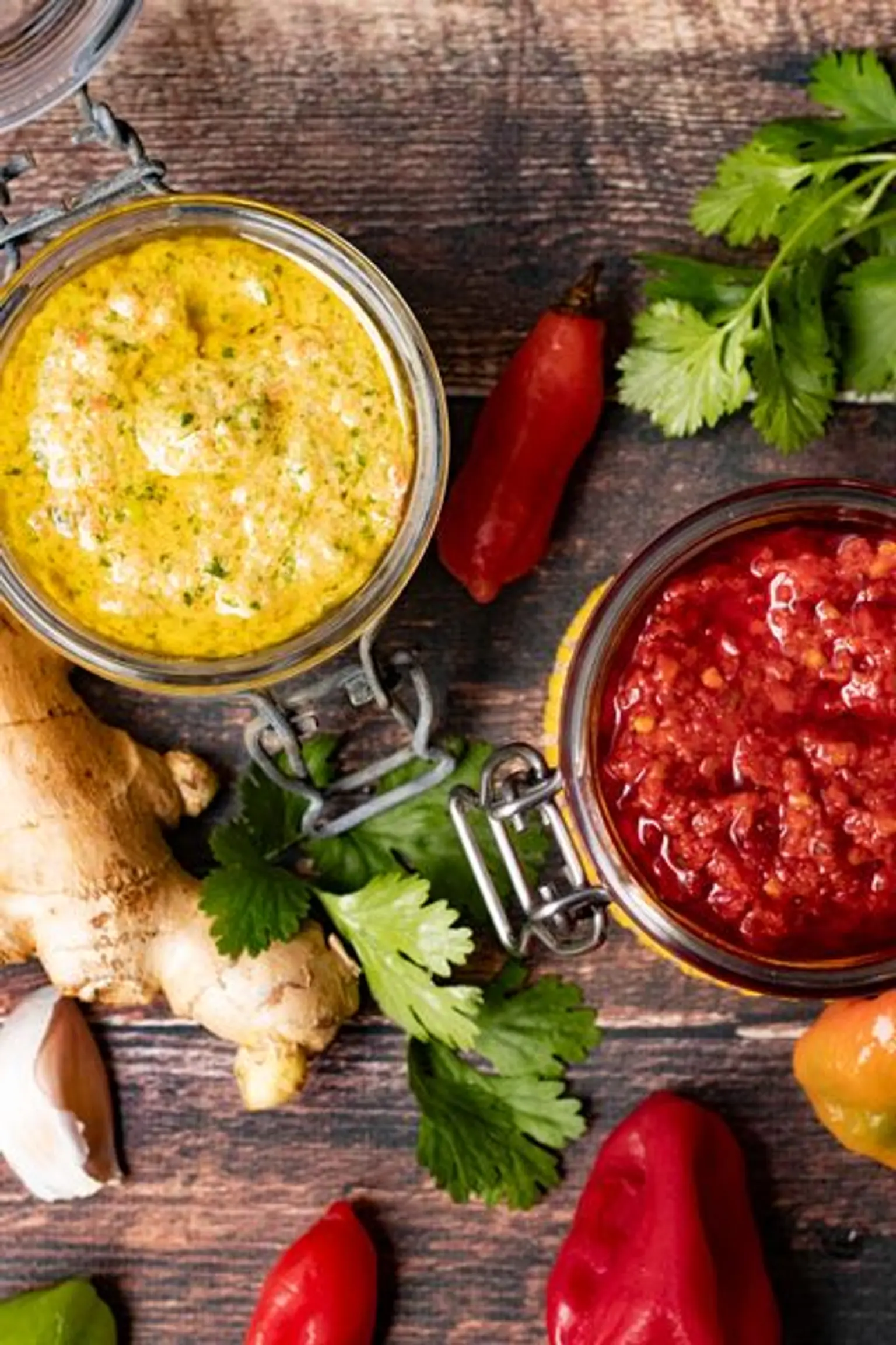 bocaux ouverts de sauce et de nokoss