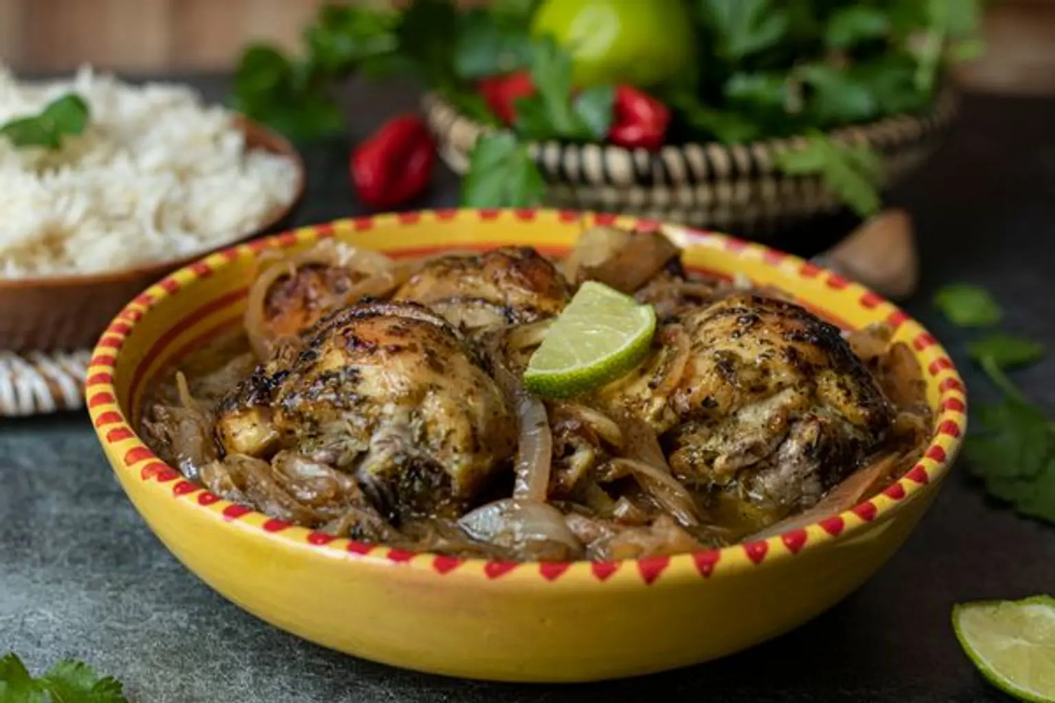 bol de yassa poulet en gros plan paysage