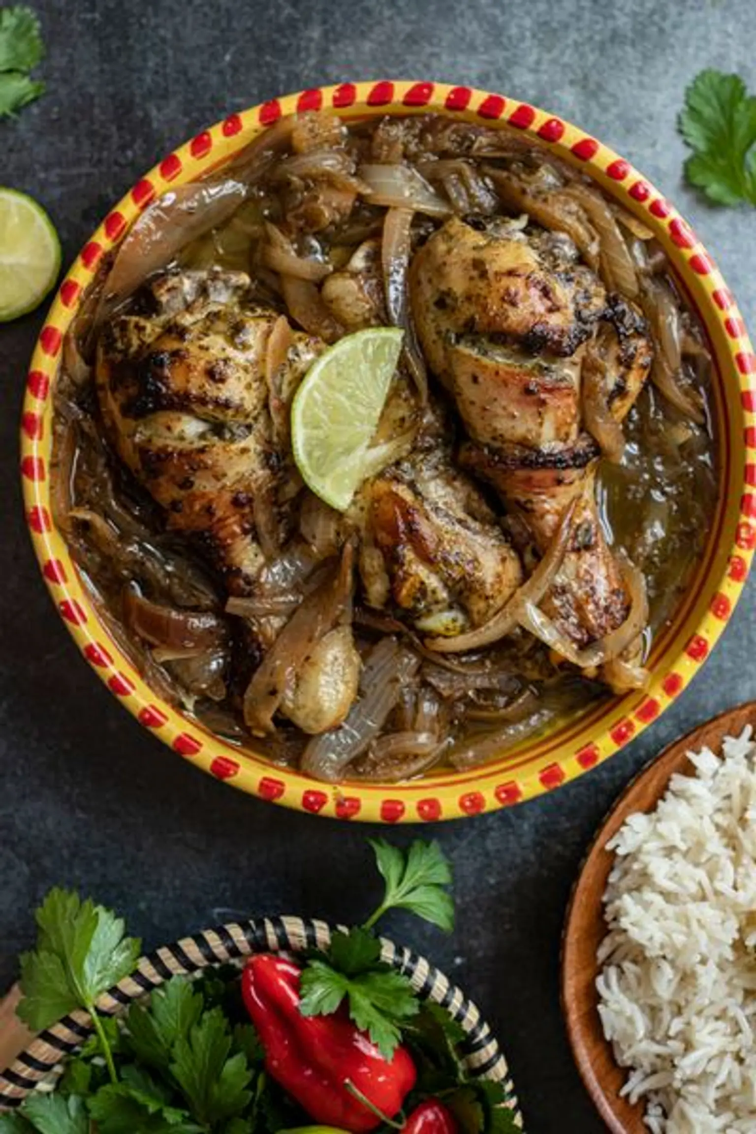 bol de yassa poulet vue d en haut portrait