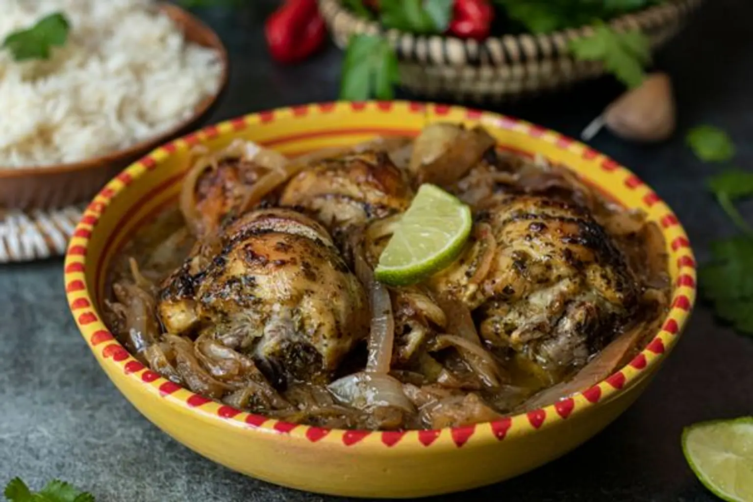 bol de yassa poulet vue en plongee zoome