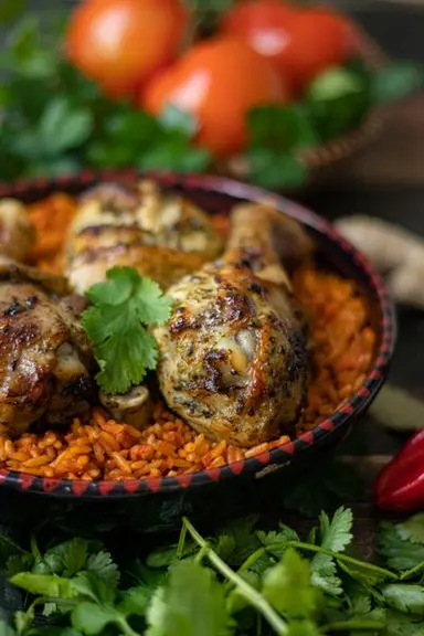 bol de riz jolof et pilons de poulets portrait