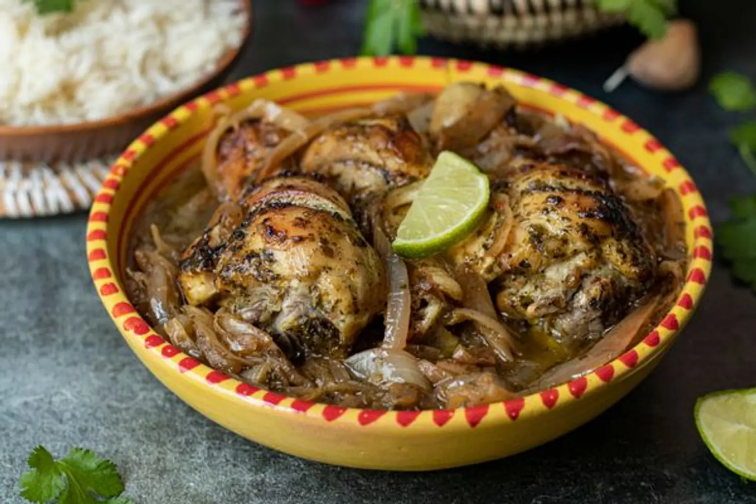 bol de yassa poulet vue en plongee