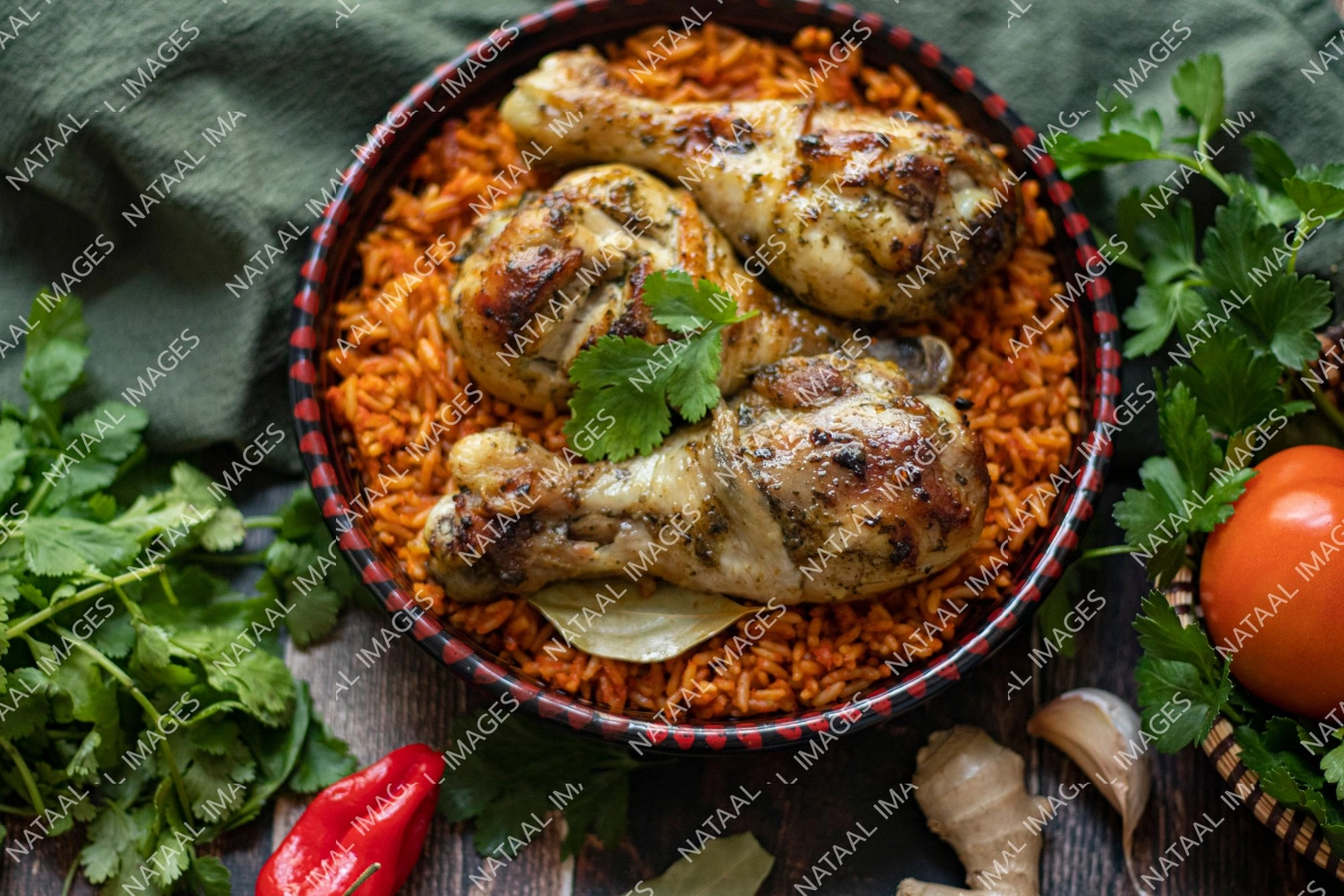 bol de riz jolof et pilons de poulet